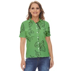 Green Nature Pattern Women s Short Sleeve Double Pocket Shirt