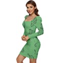 Green Nature Pattern Women Long Sleeve Ruched Stretch Jersey Dress View3