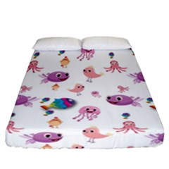 Fish Squid Bird Jellyfish Chicken Fitted Sheet (california King Size) by Wegoenart