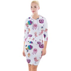 Fish Squid Bird Jellyfish Chicken Quarter Sleeve Hood Bodycon Dress by Wegoenart