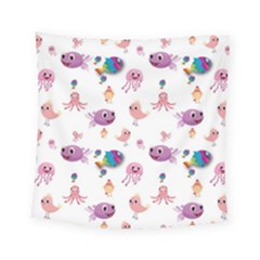 Fish Squid Bird Jellyfish Chicken Square Tapestry (small) by Wegoenart