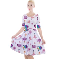 Fish Squid Bird Jellyfish Chicken Quarter Sleeve A-line Dress by Wegoenart