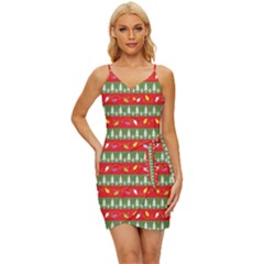 Christmas-papers Wrap Tie Front Dress