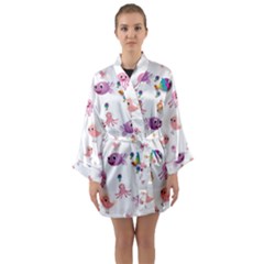 Fish Squid Bird Jellyfish Chicken Long Sleeve Satin Kimono by Wegoenart