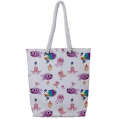 Fish Squid Bird Jellyfish Chicken Full Print Rope Handle Tote (small) by Wegoenart