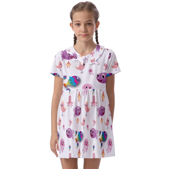 Fish Squid Bird Jellyfish Chicken Kids  Asymmetric Collar Dress