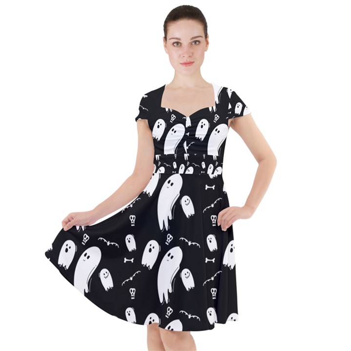 Ghost Background Halloween Cap Sleeve Midi Dress