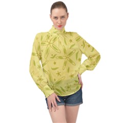 Wallpaper Floral Wallpaper High Neck Long Sleeve Chiffon Top by Wegoenart