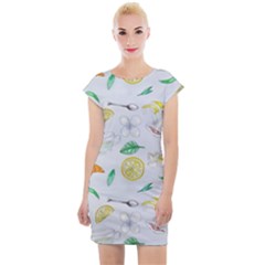 Tea Drinking Welding Tea Bag Cap Sleeve Bodycon Dress