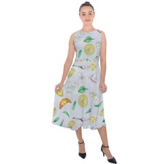 Tea Drinking Welding Tea Bag Midi Tie-Back Chiffon Dress