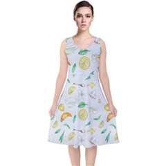 Tea Drinking Welding Tea Bag V-Neck Midi Sleeveless Dress 