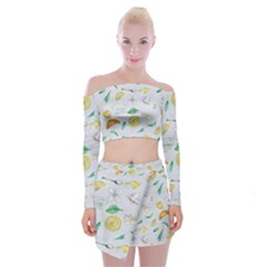 Tea Drinking Welding Tea Bag Off Shoulder Top with Mini Skirt Set