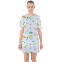 Tea Drinking Welding Tea Bag Sixties Short Sleeve Mini Dress