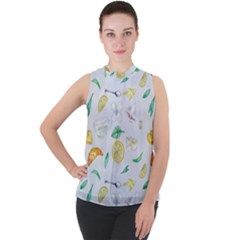 Tea Drinking Welding Tea Bag Mock Neck Chiffon Sleeveless Top