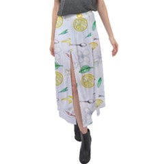 Tea Drinking Welding Tea Bag Velour Split Maxi Skirt