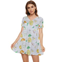 Tea Drinking Welding Tea Bag Tiered Short Sleeve Babydoll Dress