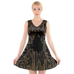 Circuit-board V-neck Sleeveless Dress