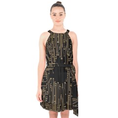 Circuit-board Halter Collar Waist Tie Chiffon Dress by nateshop