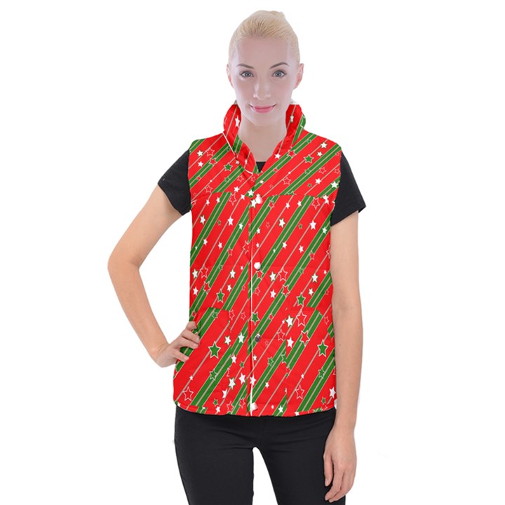 Xmash Christmas Stars Red Background Star Women s Button Up Vest