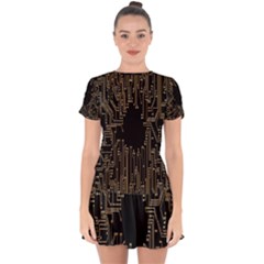 Circuit-board Drop Hem Mini Chiffon Dress by nateshop