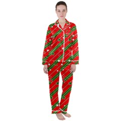 Xmash Christmas Stars Red Background Star Satin Long Sleeve Pajamas Set by Wegoenart