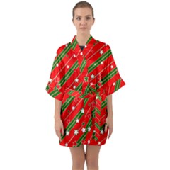 Xmash Christmas Stars Red Background Star Half Sleeve Satin Kimono  by Wegoenart