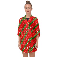 Xmash Christmas Stars Red Background Star Half Sleeve Chiffon Kimono by Wegoenart