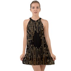 Circuit-board Halter Tie Back Chiffon Dress by nateshop