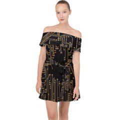 Circuit-board Off Shoulder Chiffon Dress by nateshop