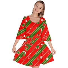 Xmash Christmas Stars Red Background Star Velour Kimono Dress by Wegoenart