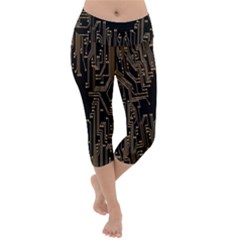 Circuit-board Lightweight Velour Capri Yoga Leggings by nateshop