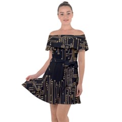 Circuit-board Off Shoulder Velour Dress by nateshop