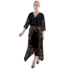 Circuit-board Quarter Sleeve Wrap Front Maxi Dress by nateshop