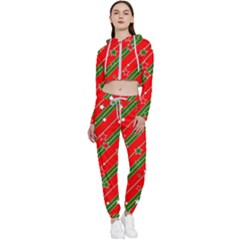 Xmash Christmas Stars Red Background Star Cropped Zip Up Lounge Set by Wegoenart