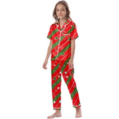 Xmash Christmas Stars Red Background Star Kids  Satin Short Sleeve Pajamas Set by Wegoenart