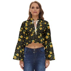 Nature Pattern Texture Flower Wing Boho Long Bell Sleeve Top