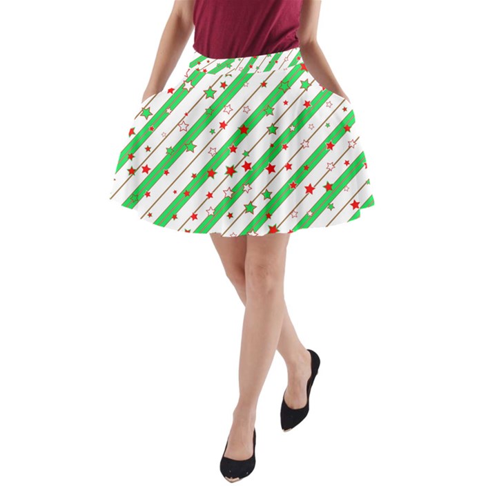 Christmas Xmas Green Stars Background Star A-Line Pocket Skirt