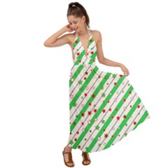 Christmas Xmas Green Stars Background Star Backless Maxi Beach Dress by Wegoenart