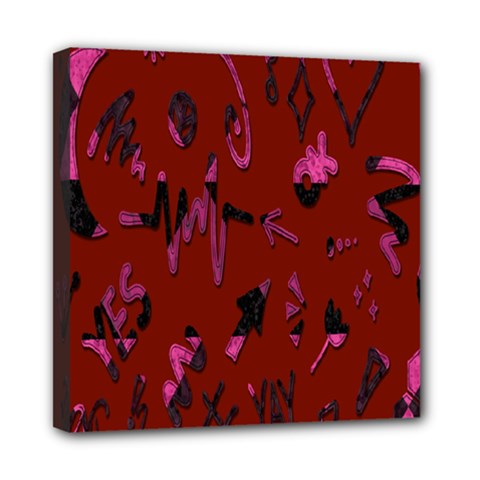 Doodles Maroon Mini Canvas 8  X 8  (stretched) by nateshop