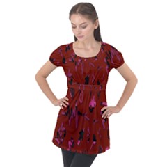 Doodles Maroon Puff Sleeve Tunic Top by nateshop