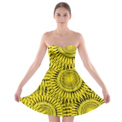 Yellow Abstract Sun Pattern Background Strapless Bra Top Dress by Wegoenart