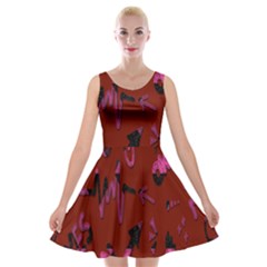 Doodles Maroon Velvet Skater Dress by nateshop