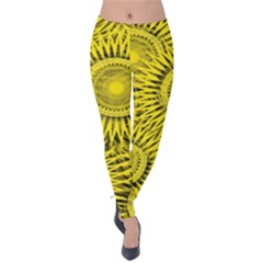 Yellow Abstract Sun Pattern Background Velvet Leggings by Wegoenart