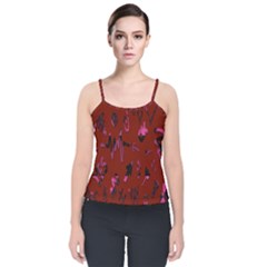 Doodles Maroon Velvet Spaghetti Strap Top by nateshop