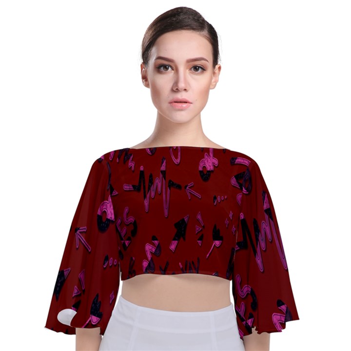 Doodles Maroon Tie Back Butterfly Sleeve Chiffon Top