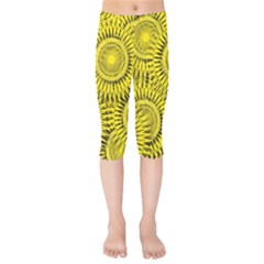 Yellow Abstract Sun Pattern Background Kids  Capri Leggings  by Wegoenart