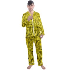 Yellow Abstract Sun Pattern Background Men s Long Sleeve Satin Pajamas Set