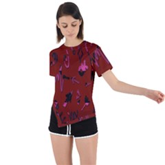 Doodles Maroon Asymmetrical Short Sleeve Sports Tee by nateshop