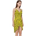 Yellow Abstract Sun Pattern Background Wrap Frill Dress View3