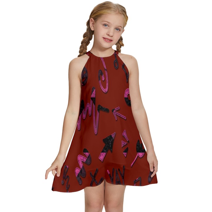 Doodles Maroon Kids  Halter Collar Waist Tie Chiffon Dress